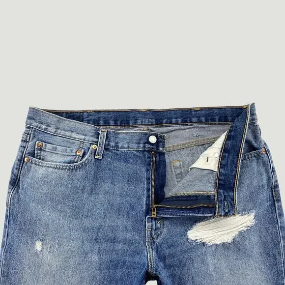 Levi’s 511 Cut Off Denim Shorts Distressed Raw Hem W40 Blue Jean Shorts - Picture 3 of 7